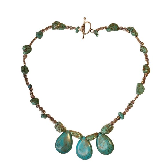 Handcrafted Beaded Necklace Turquoise and Brown Stones and Silver Beads NEW - Picture 2 of 7